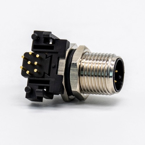 M12 90 Degree Connector 8 Pin Male Sensor Socket Through Hole Thread Waterproof