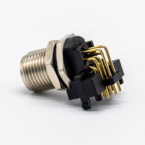 M12 90 Degree Connector 8 Pin Male Sensor Socket Through Hole Thread Waterproof
