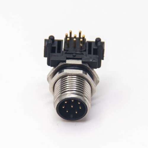 M12 90 Degree Connector 8 Pin Male Sensor Socket Through Hole Thread Waterproof