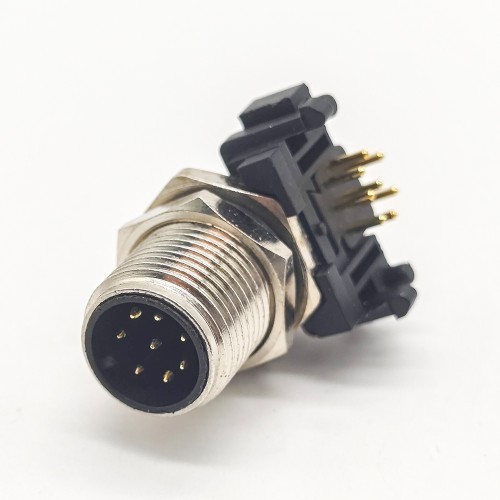 M12 90 Degree Connector 8 Pin Male Sensor Socket Through Hole Thread Waterproof