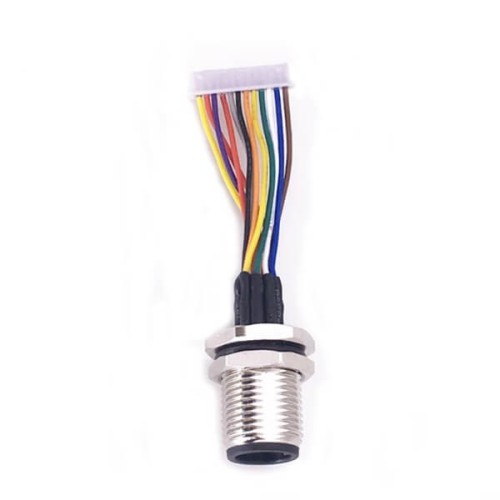 M12 A Code 12P Panel Mount Connector to 1.25mm Pitch 20CM AWG26 Wire Harness for the Signal and DC Power Shield