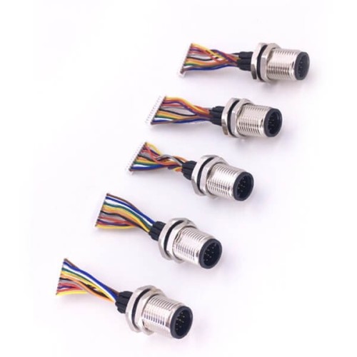 M12 A Code 12P Panel Mount Connector to 1.25mm Pitch 20CM AWG26 Wire Harness for the Signal and DC Power Shield