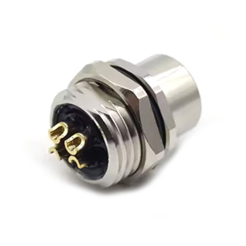 M12 Circular Connectors 4Pin T-Coding Female Straight Rear Bulkhead Panel Receptacles Cable Waterproof Solder Type Shiled
