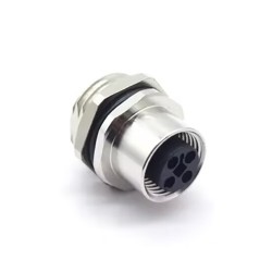 M12 Circular Connectors 4Pin T-Coding Female Straight Rear Bulkhead Panel Receptacles Cable Waterproof Solder Type Shiled