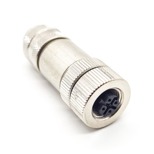 m12 Connector 4 pin Female Straight D Code metal Connector Screw-joint shielded