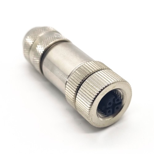 m12 Connector 4 pin Female Straight D Code metal Connector Screw-joint shielded