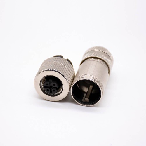 m12 Connector 4 pin Female Straight D Code metal Connector Screw-joint shielded