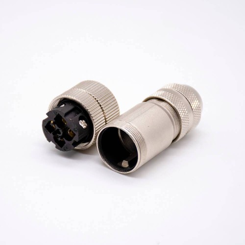 m12 Connector 4 pin Female Straight D Code metal Connector Screw-joint shielded