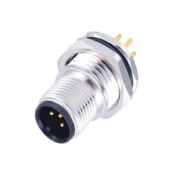 M12 Connector 4 Pin Male Straight A Code Front Panel Mount M16 Thread PCB Solder Type