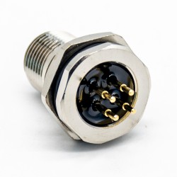 M12 Connector 4 Pin Male Straight A Code Front Panel Mount M16 Thread PCB Solder Type