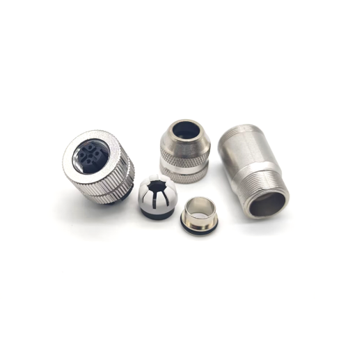 M12 Connector 4Pin Field Wireable Connector D Coded Female Straight For Cable Screw-joint Shield