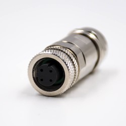 M12 Connector 4Pin Field Wireable Connector D Coded Female Straight For Cable Screw-joint Shield