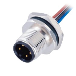 M12 Connector 4Pin Wiring Panel Rear Mounting Connector With electronic Wires 1M AWG22 Straight