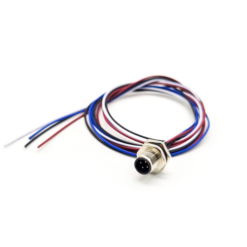 M12 Connector 4Pin Wiring Panel Rear Mounting Connector With electronic Wires 1M AWG22 Straight