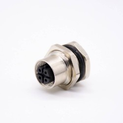 m12 connector 5 pin B code female straight front mount solder type