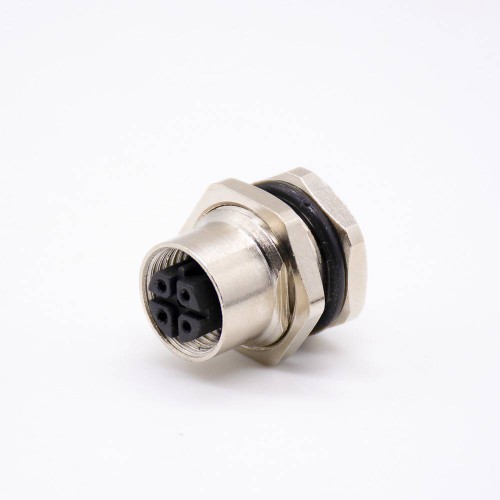 m12 connector 5 pin B code female straight front mount solder type