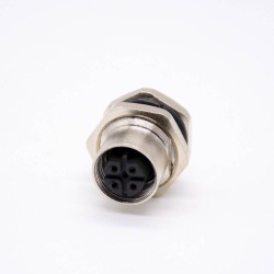 m12 connector 5 pin B code female straight front mount solder type