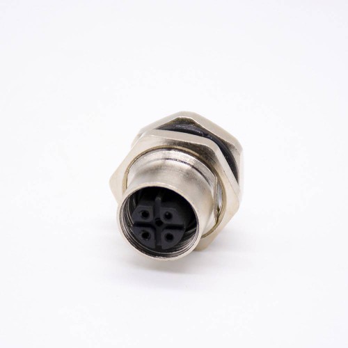 m12 connector 5 pin B code female straight front mount solder type