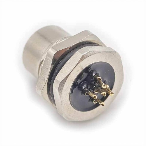 m12 connector 5 pin D code female straight front mount solder type connector m12 connector 5 pin D code female straight front mount solder type connector