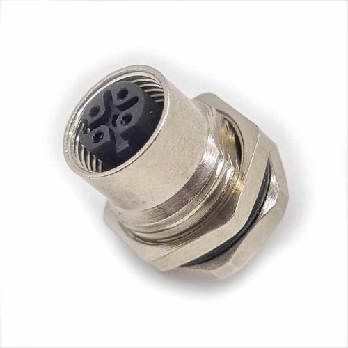 m12 connector 5 pin D code female straight front mount solder type connector m12 connector 5 pin D code female straight front mount solder type connector