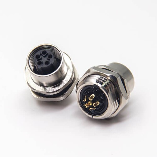 M12 Connector 5 Pin Female C Code Thread Panel Mount Waterproof Shiled