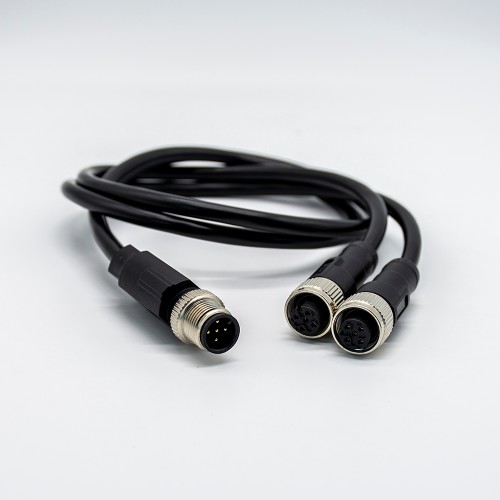 M12 Connector Cable 5 Pin Male To Dual Female A Code Y-Type Cable 50Cm AWG22