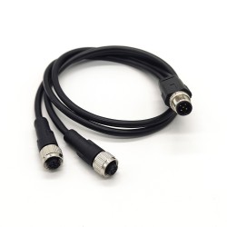 M12 Connector Cable 5 Pin Male To Dual Female A Code Y-Type Cable 50Cm AWG22