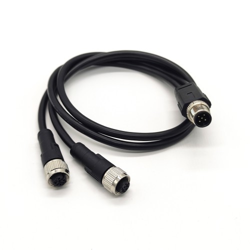 M12 Connector Cable 5 Pin Male To Dual Female A Code Y-Type Cable 50Cm AWG22