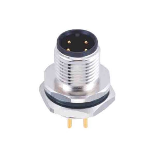 M12 Connector Male 4Pin Back Mount waterproof Solder Type PCB Straight A Code