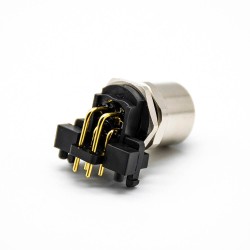 M12 Connector PCB Mount Right Angle 4Pin Female A Code Back Mount Solder type Connector