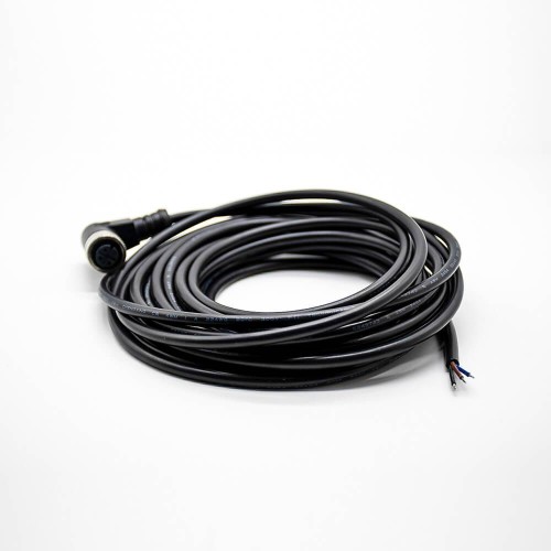 M12 Female Connector 3 Pin Wiring A-Coding Right Angle Connector Molded Black Cable 5M AWG22