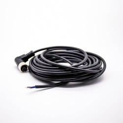 M12 Female Connector 3 Pin Wiring A-Coding Right Angle Connector Molded Black Cable 5M AWG22