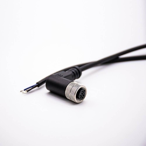 M12 Female Connector 3 Pin Wiring A-Coding Right Angle Connector Molded Black Cable 5M AWG22