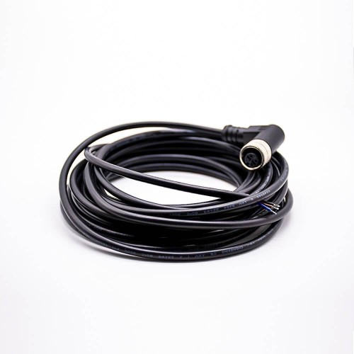 M12 Female Connector 3 Pin Wiring A-Coding Right Angle Connector Molded Black Cable 5M AWG22