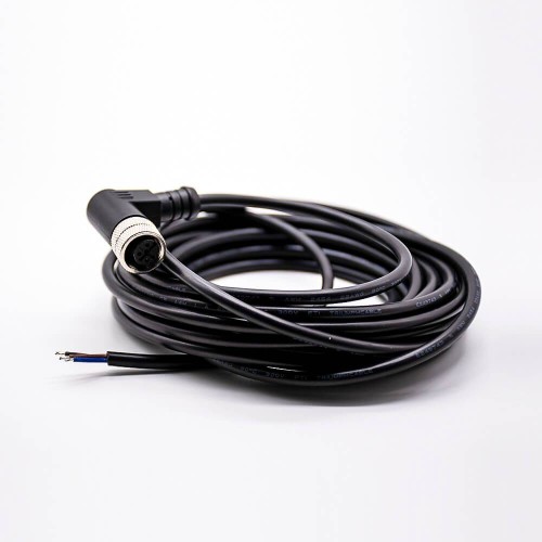 M12 Female Connector 3 Pin Wiring A-Coding Right Angle Connector Molded Black Cable 5M AWG22