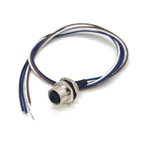 M12 Female Panel Mount Connector A Coded 4Pin Waterproof Straight Socket Back Mount For Cable 0.2M