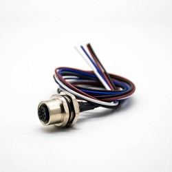 M12 Female Panel Mount Connector A Coded 4Pin Waterproof Straight Socket Back Mount For Cable 0.2M