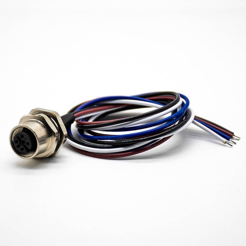 M12 Female Panel Mount Connector A Coded 4Pin Waterproof Straight Socket Back Mount For Cable 0.2M