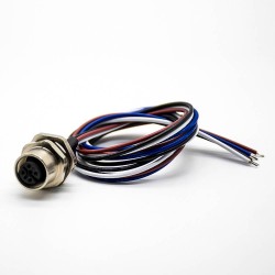 M12 Female Panel Mount Connector A Coded 4Pin Waterproof Straight Socket Back Mount For Cable 0.2M
