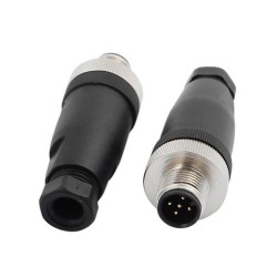 M12 Field Installable Connector 5 Pin A-Coding Plastic Shell With Screw Termination 10PCS