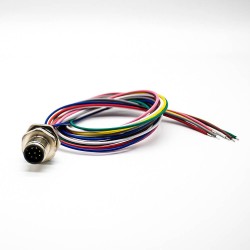 M12 Male Socket A Coded 8Pin Straight Back Mount For Cable 0.2M Solder Waterproof Connector