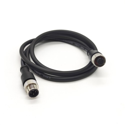 M12 Male To Female Cable 180 Degree A Code 4 Pin Cable Cordset 1M AWG22
