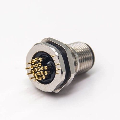 M12 PCB Connector 17 Pin Panel Receptacles A Code DIP Type Front Blukhead Waterproof