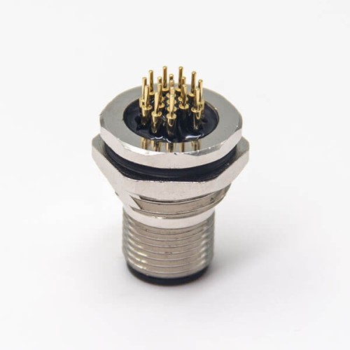 M12 PCB Connector 17 Pin Panel Receptacles A Code DIP Type Front Blukhead Waterproof