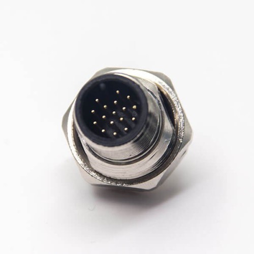 M12 PCB Connector 17 Pin Panel Receptacles A Code DIP Type Front Blukhead Waterproof