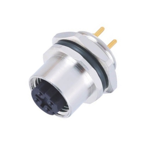 M12 Receptacle Connector PCB Type 4Pin D-Code Female Panel Rear Mounting Socket
