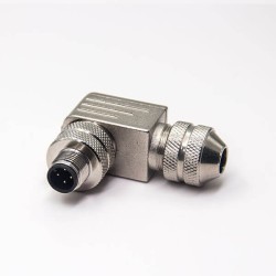 M12 Right Angle Connector A Code Field Installable Pin Waterproof Male Plug for Cable Shielded