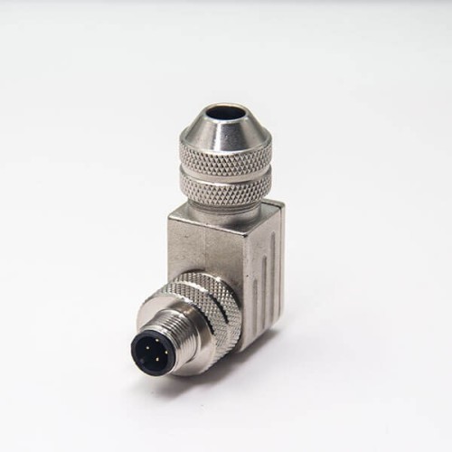 M12 Right Angle Connector A Code Field Installable Pin Waterproof Male Plug for Cable Shielded