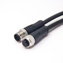 M12 Sensor Cable Plug 12Pin Male To Female A Code 180 Degree Industrial Waterproof Connector 1M AWG26