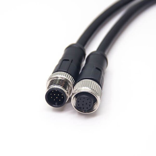 M12 Sensor Cable Plug 12Pin Male To Female A Code 180 Degree Industrial Waterproof Connector 1M AWG26